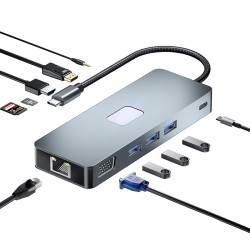 USB HUB'as TYPE-C to 2 x HDMI,DP,VGA, RJ-45, 3x...