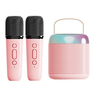 Mini karaoke kolonėlė Y2 su 2 mikrofonais (pink)