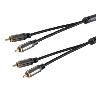 Stereo 2 x RCA kabelis, 1.0m, melns kokvilna