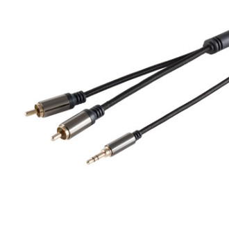 Džeks 3,5 stereo - 2 x RCA kabelis. 1,5m, melns kokvilna
